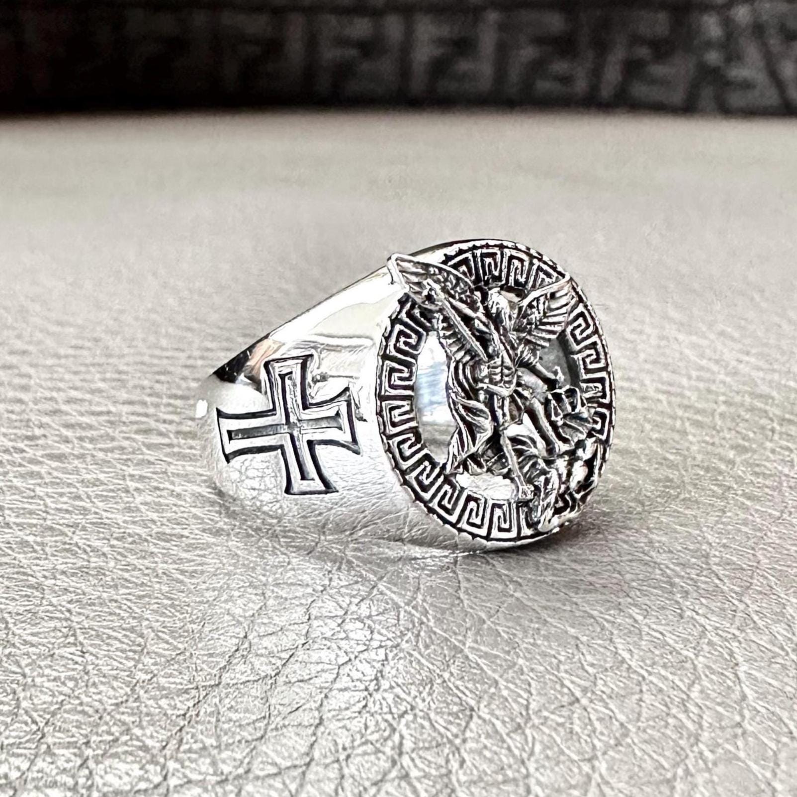 Handcrafted 925 Sterling Silver Saint Archangel Michael Ring Apostle of Jesus Christ Patron Saint Amulet Ring Silver Accessories by VINTZ