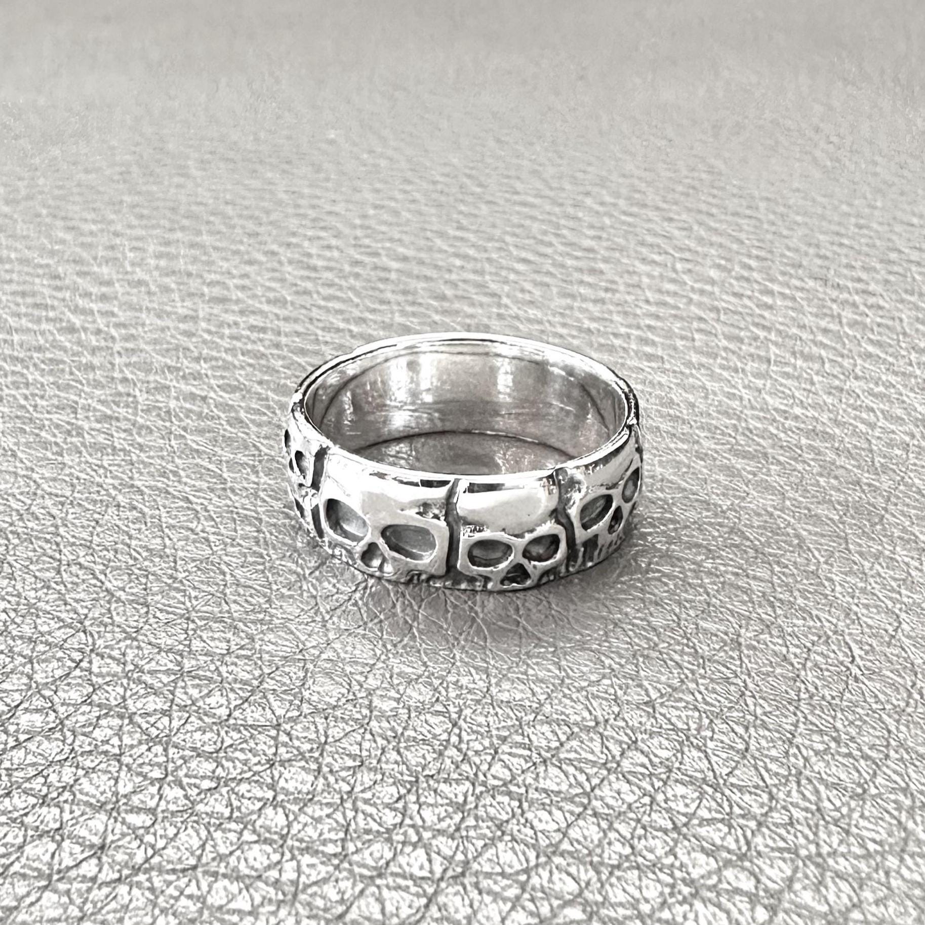 Handcrafted 925 Sterling Silver Skull Ring Punk Gothic Pirate Skull Biker Skeleton Ring Silver Fashion Jewelry Accessories Gift by VINTZ