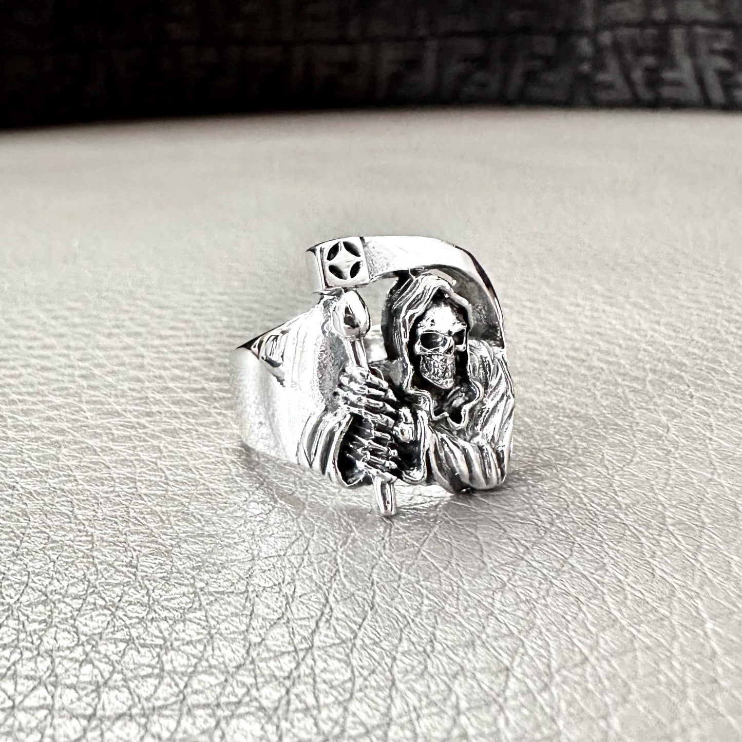 Handcrafted 925 Sterling Silver Grim Reaper Ring God of Death Gothic Skull Ring Silver Fashion Jewelry Accessories Gift by VINTZ