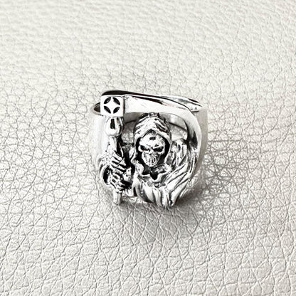 Handcrafted 925 Sterling Silver Grim Reaper Ring God of Death Gothic Skull Ring Silver Fashion Jewelry Accessories Gift by VINTZ