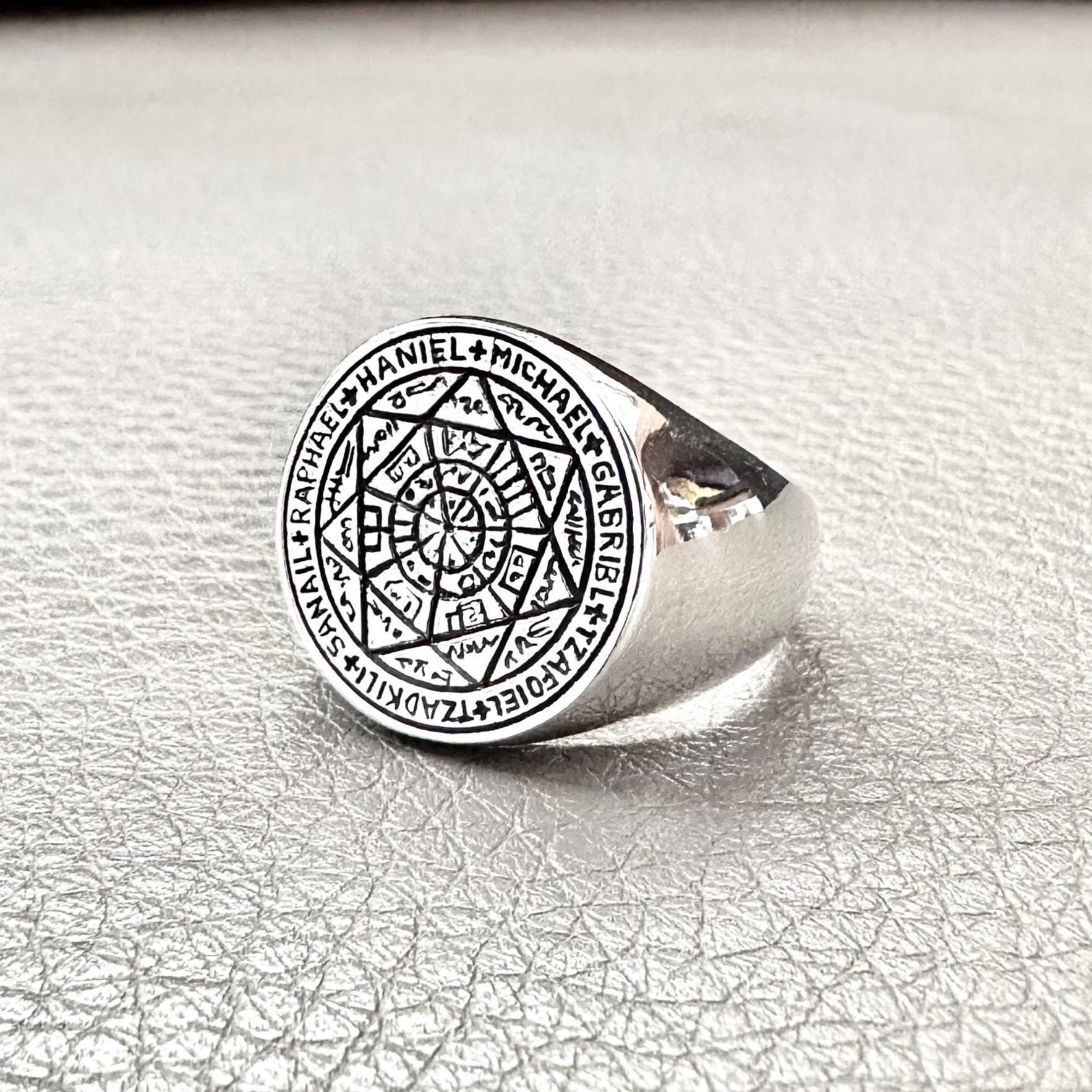 Handcrafted 925 Sterling Silver Key of Solomon Ring Hebrew Jewish Magen Judaism Seal Star Ring Silver Jewelry Accessories Gift by VINTZ