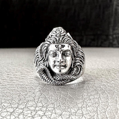 Handcrafted 925 Sterling Silver Shiva Ring Hinduism God Trimurti Mahadeva Shaivism Hindi Deity Ring Silver Jewelry Accessories Gift by VINTZ