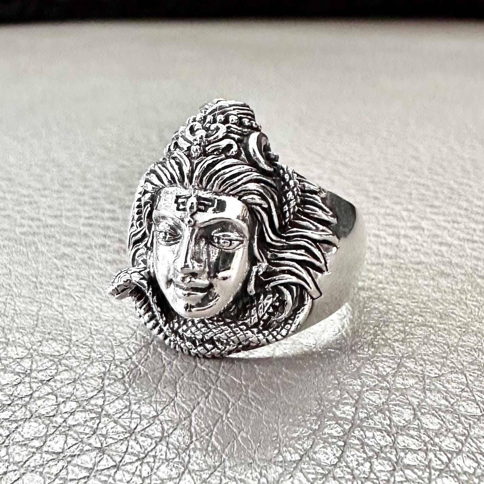 Handcrafted 925 Sterling Silver Shiva Ring Hinduism God Trimurti Mahadeva Shaivism Hindi Deity Ring Silver Jewelry Accessories Gift by VINTZ