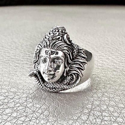 Handcrafted 925 Sterling Silver Shiva Ring Hinduism God Trimurti Mahadeva Shaivism Hindi Deity Ring Silver Jewelry Accessories Gift by VINTZ