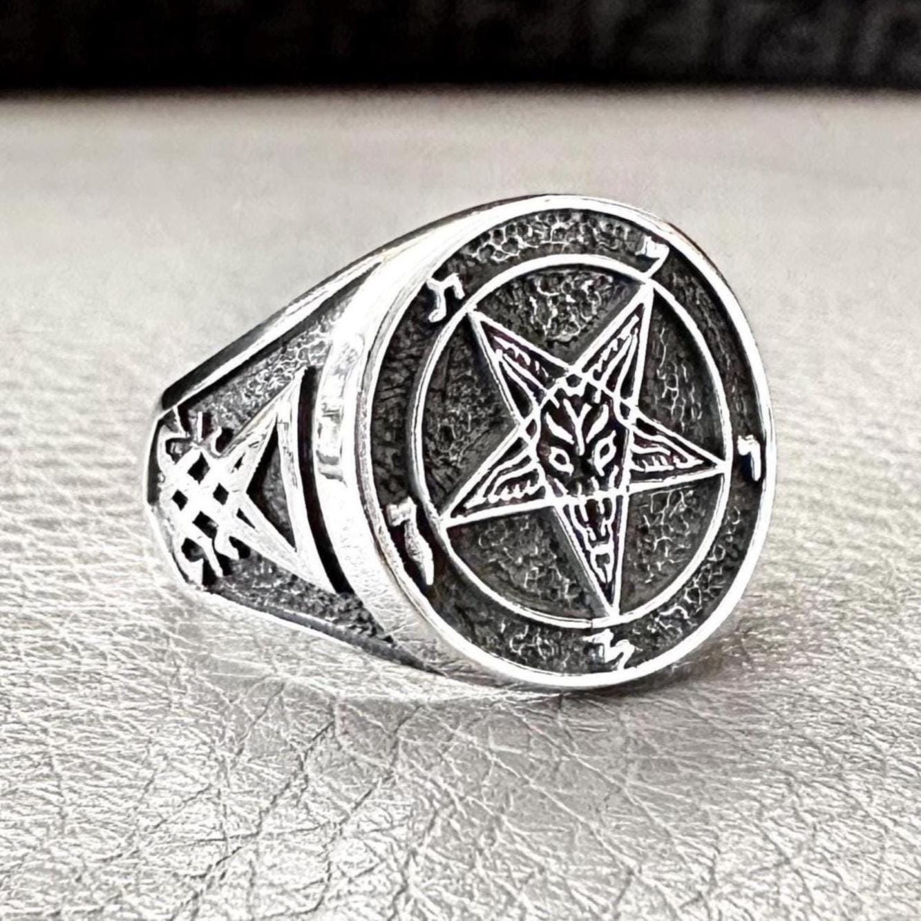 Baphomet Sigil Goat Head Gothic Lucifer Ring