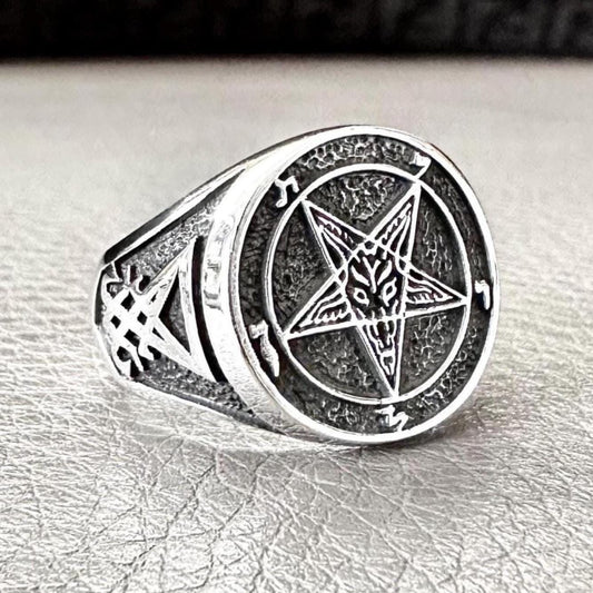 Baphomet Sigil Goat Head Gothic Lucifer Ring