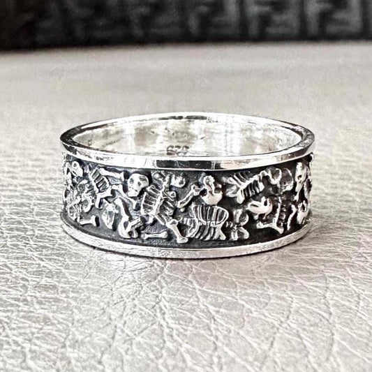 Punk Gothic Pirate Skull Bones Biker Skeleton Ring