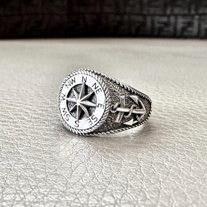 Compass Sailor North Star Compass Anchor Wheel Ring