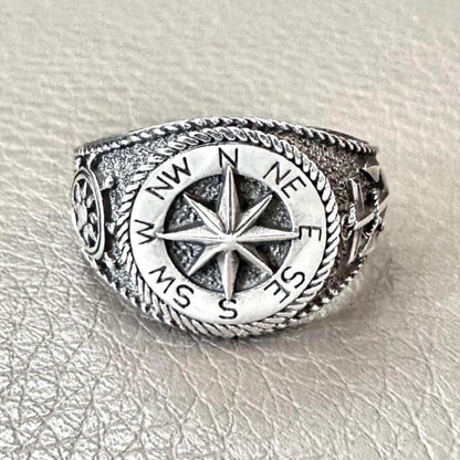 Compass Sailor North Star Compass Anchor Wheel Ring
