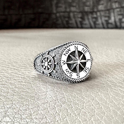 Compass Sailor North Star Compass Anchor Wheel Ring