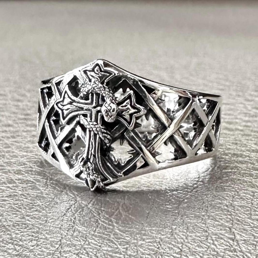 Jesus Christ Crucifix Cross Snake Serpent Ring