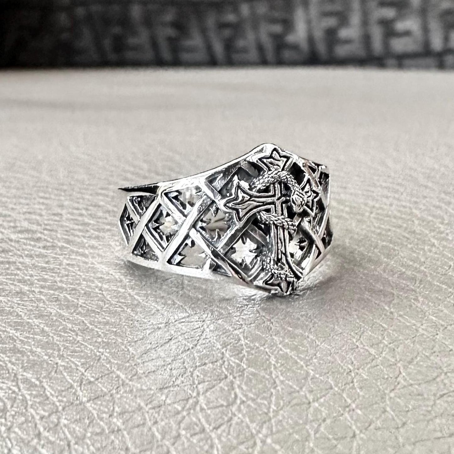 Jesus Christ Crucifix Cross Snake Serpent Ring