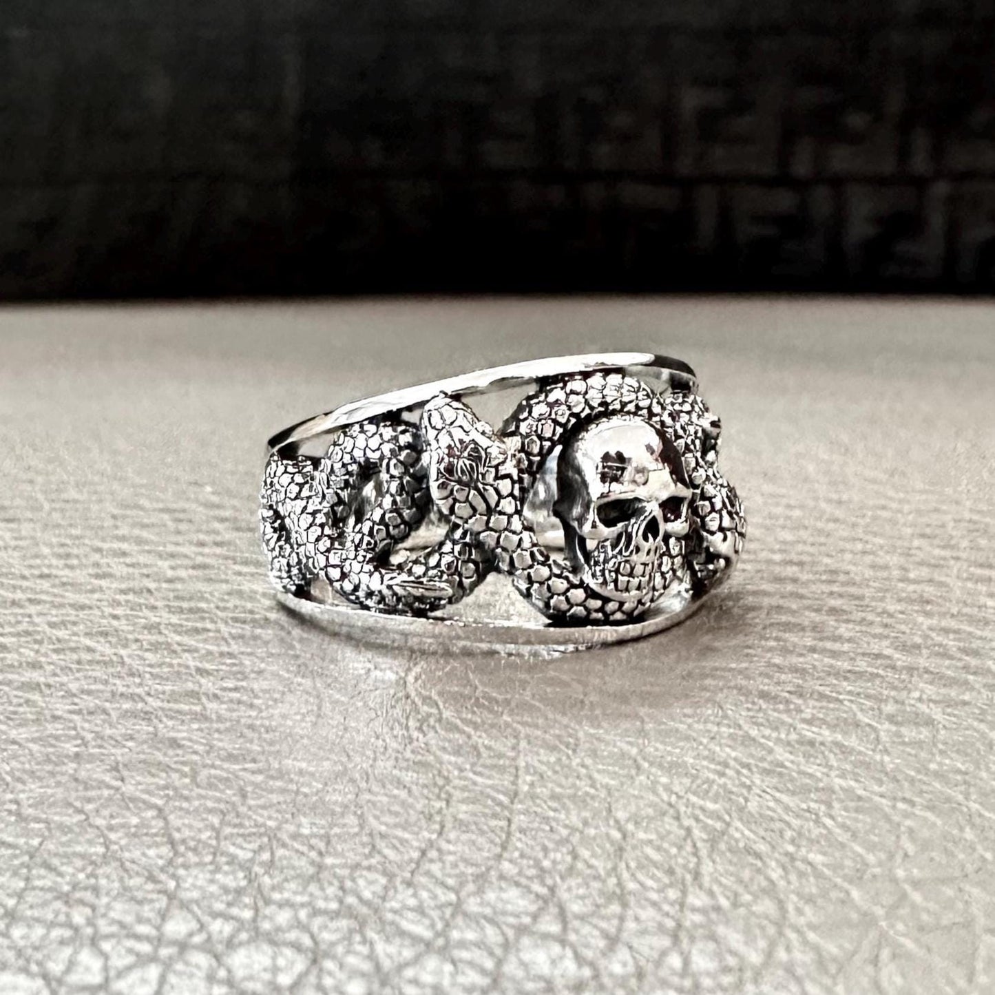 Skull & Ouroboros Snake Serpent Punk Ring
