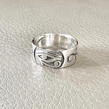 Egypt Eye of Horus Falcon Egyptian Ankh Cross Ring
