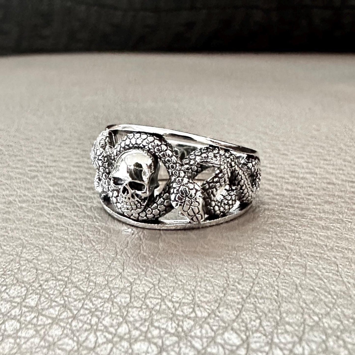 Skull & Ouroboros Snake Serpent Punk Ring