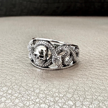 Skull & Ouroboros Snake Serpent Punk Ring
