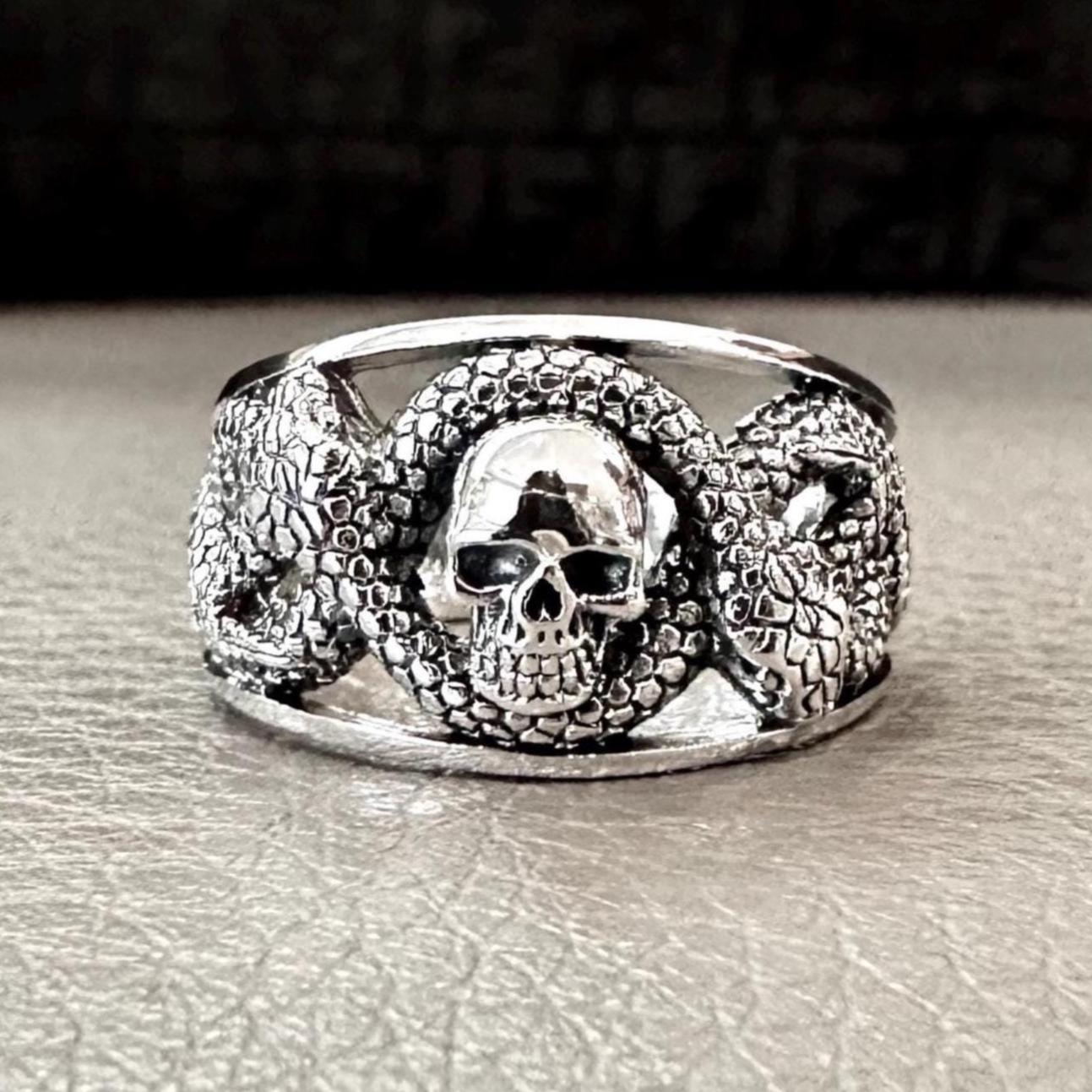 Skull & Ouroboros Snake Serpent Punk Ring