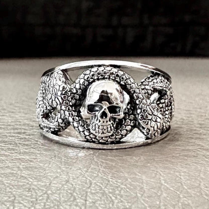 Skull & Ouroboros Snake Serpent Punk Ring