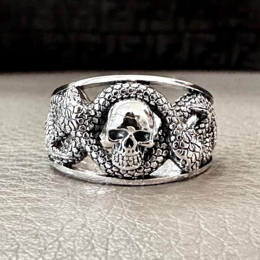 Skull & Ouroboros Snake Serpent Punk Ring