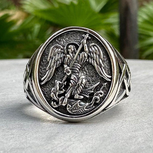 Archangel Saint Michael Guardian Angel Christian Knight Ringล