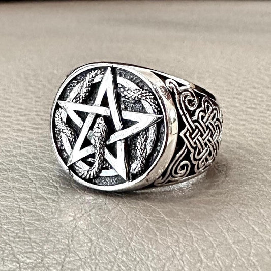 Pentagram Ouroboros Snake Serpent Wiccan Ring