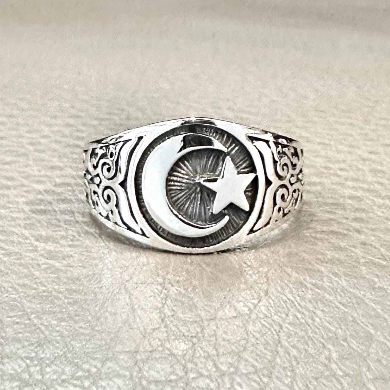 Small Star & Crescent Moon Islam Muslim Ottoman Empire Ring