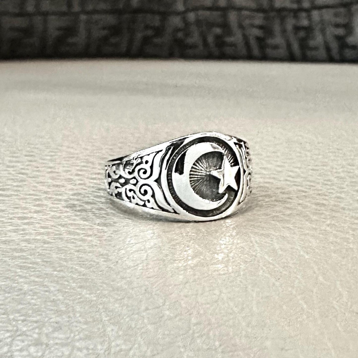 Small Star & Crescent Moon Islam Muslim Ottoman Empire Ring