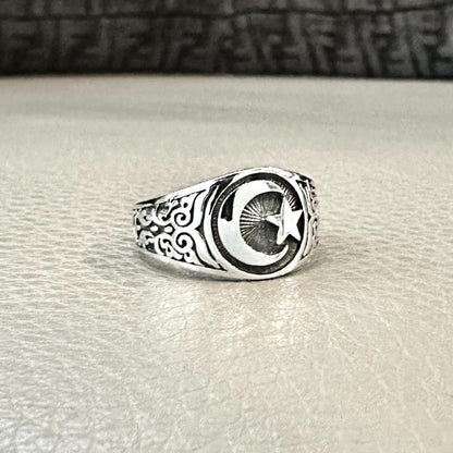 Small Star & Crescent Moon Islam Muslim Ottoman Empire Ring