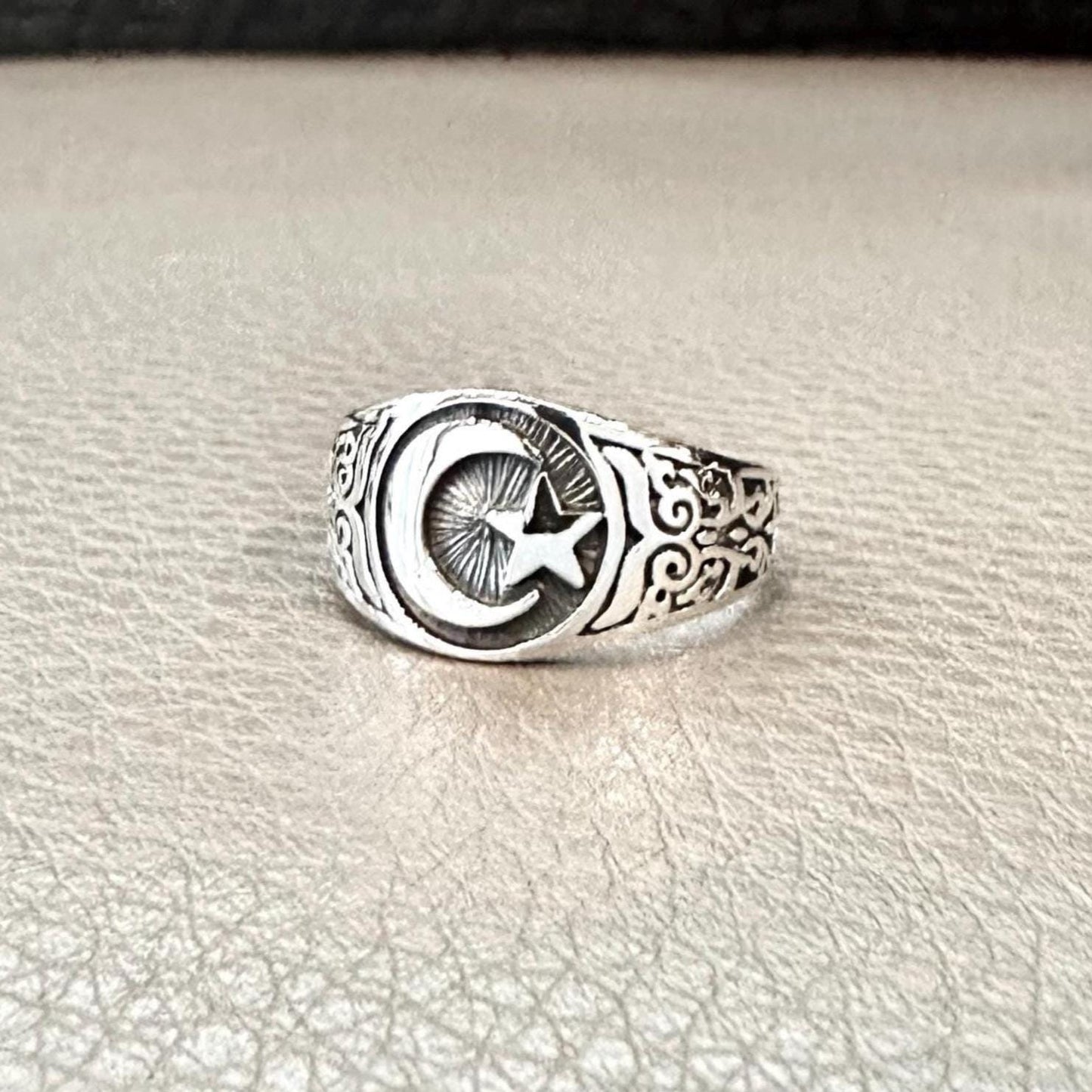 Small Star & Crescent Moon Islam Muslim Ottoman Empire Ring