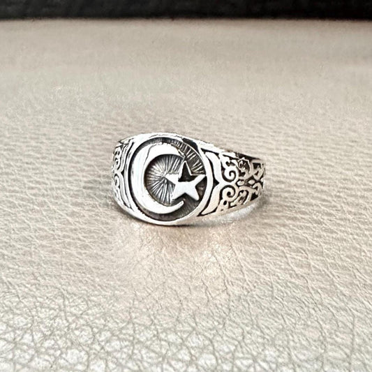 Small Star & Crescent Moon Islam Muslim Ottoman Empire Ring