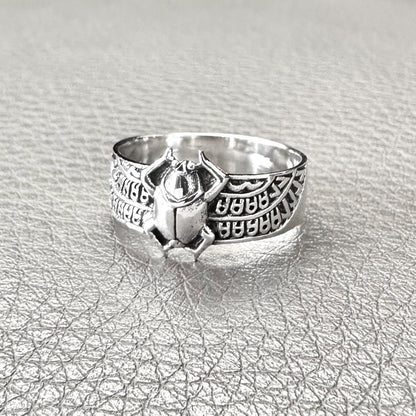 Handcrafted 925 Sterling Silver Scarab Ring Ancient Egyptian Beetle Bug Scarabaeus Amulet Ring Silver Jewelry Accessories Gift by VINTZ