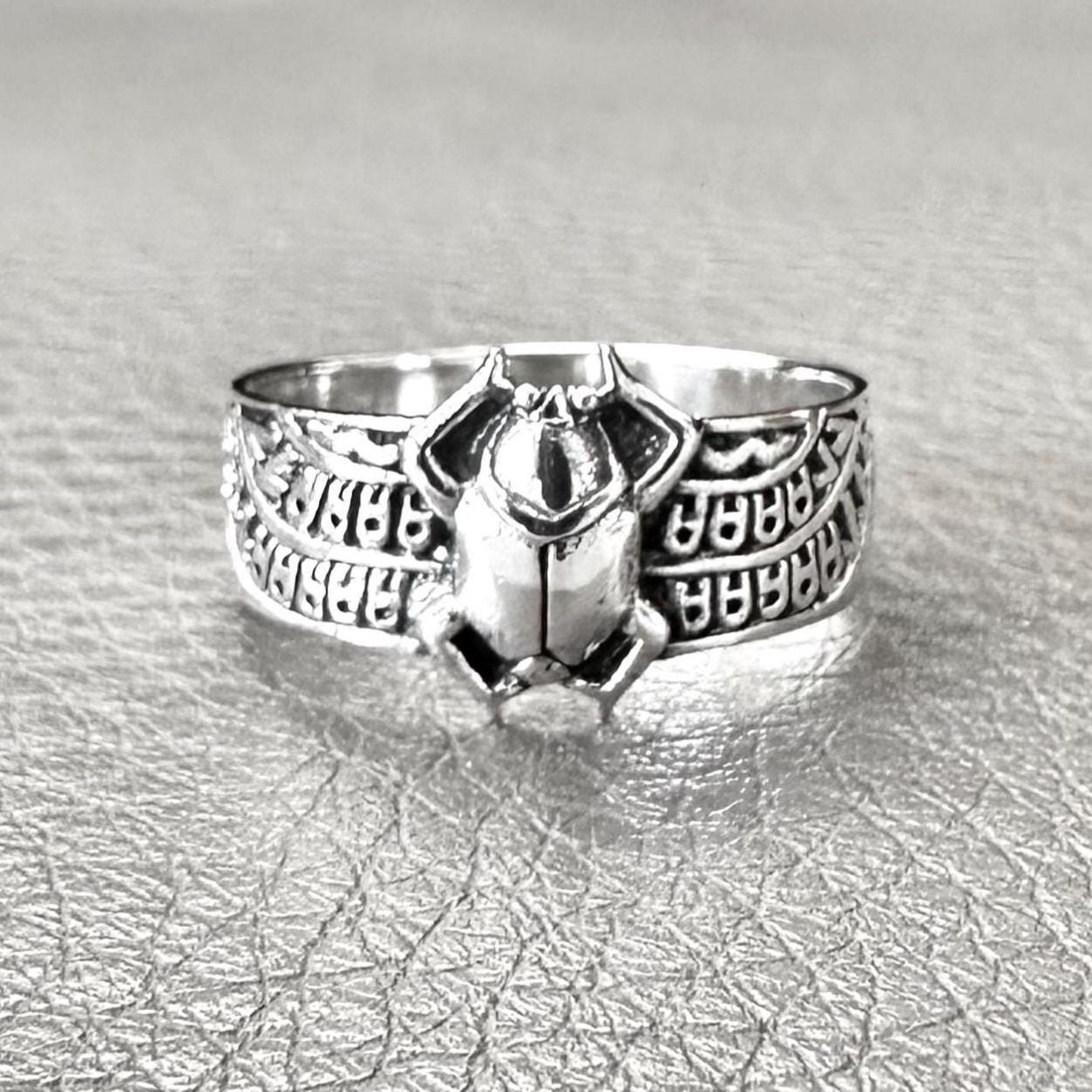 Handcrafted 925 Sterling Silver Scarab Ring Ancient Egyptian Beetle Bug Scarabaeus Amulet Ring Silver Jewelry Accessories Gift by VINTZ