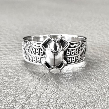 Handcrafted 925 Sterling Silver Scarab Ring Ancient Egyptian Beetle Bug Scarabaeus Amulet Ring Silver Jewelry Accessories Gift by VINTZ