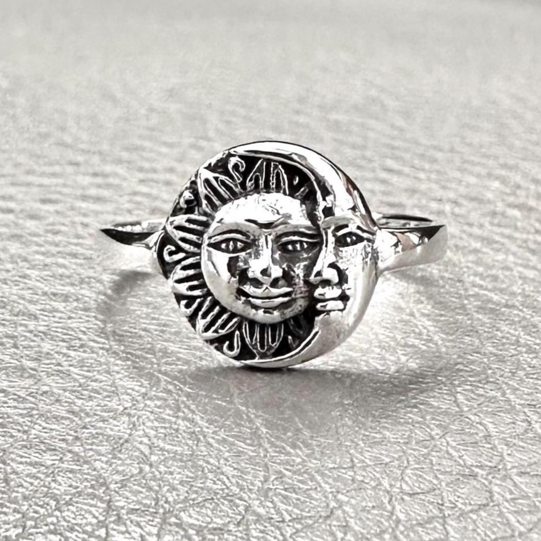 Sun & Crescent Moon and Sun Celtic Design Luna Ring