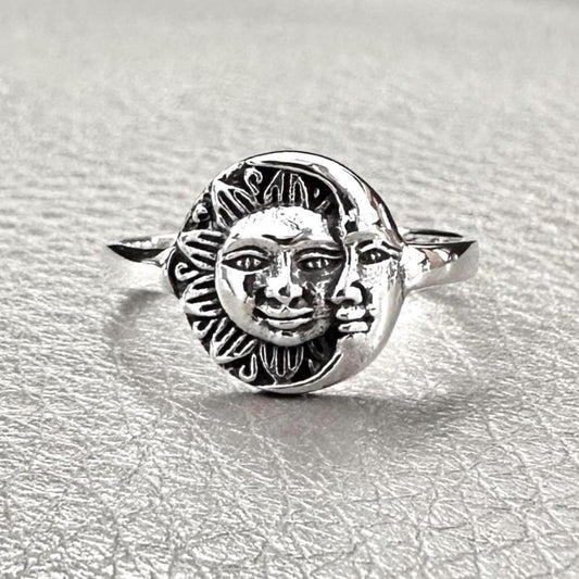 Sun & Crescent Moon and Sun Celtic Design Luna Ring