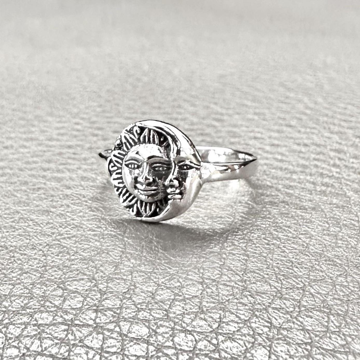 Sun & Crescent Moon and Sun Celtic Design Luna Ring
