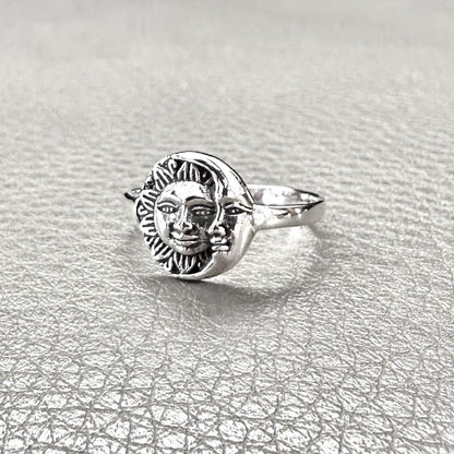 Sun & Crescent Moon and Sun Celtic Design Luna Ring