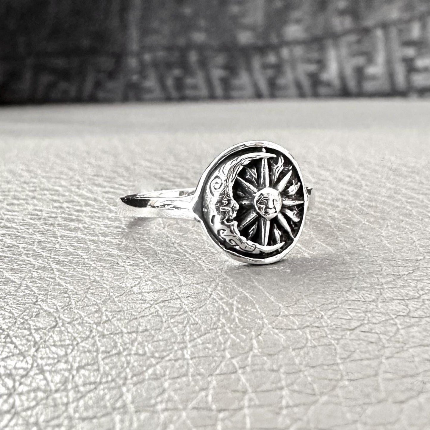 Crescent Moon and Sun Celtic Design Luna Ring