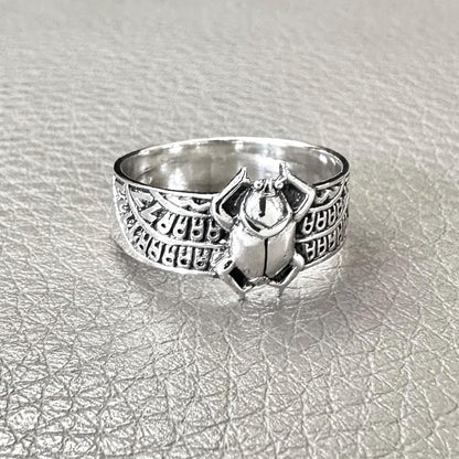 Handcrafted 925 Sterling Silver Scarab Ring Ancient Egyptian Beetle Bug Scarabaeus Amulet Ring Silver Jewelry Accessories Gift by VINTZ