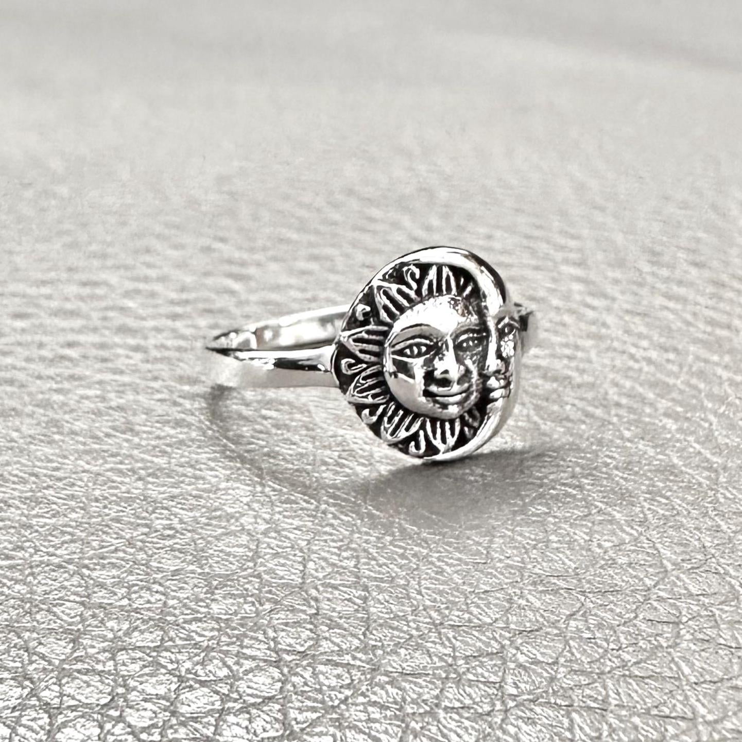 Sun & Crescent Moon and Sun Celtic Design Luna Ring