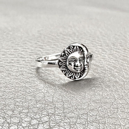 Sun & Crescent Moon and Sun Celtic Design Luna Ring