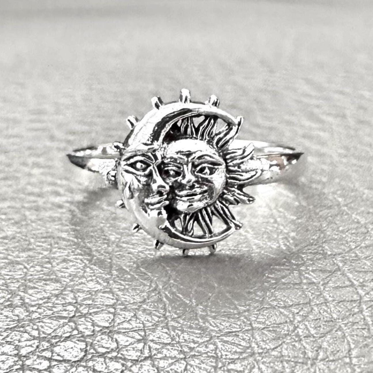 Crescent Moon and Sun Celtic Design Luna Ring