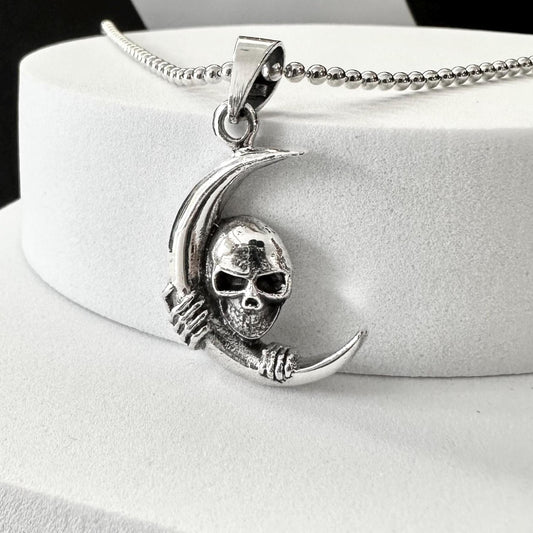 Skull Crescent Moon Punk Style Biker Pendant/Necklace