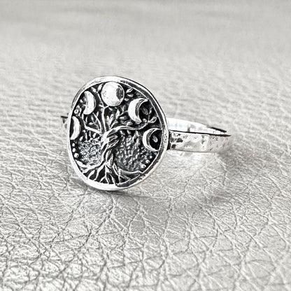 Tree of Life Ring Viking Yggdrasil Celtic Crescent Moon Ring