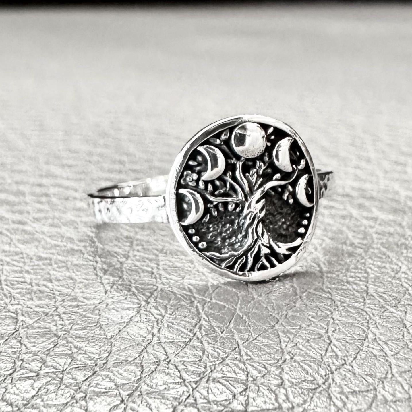 Tree of Life Ring Viking Yggdrasil Celtic Crescent Moon Ring