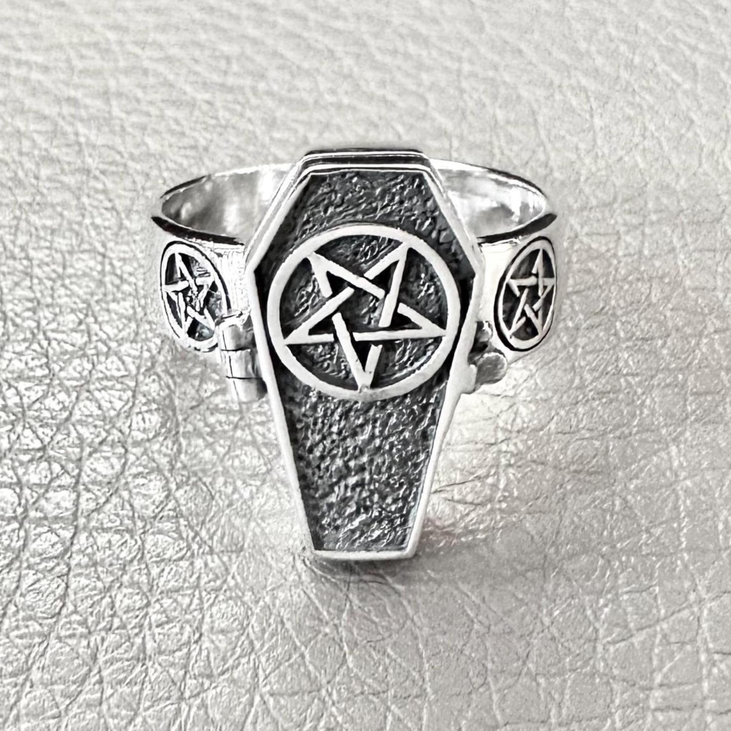 Pentagram Coffin Locket Ring