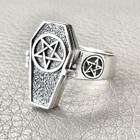 Pentagram Coffin Locket Ring
