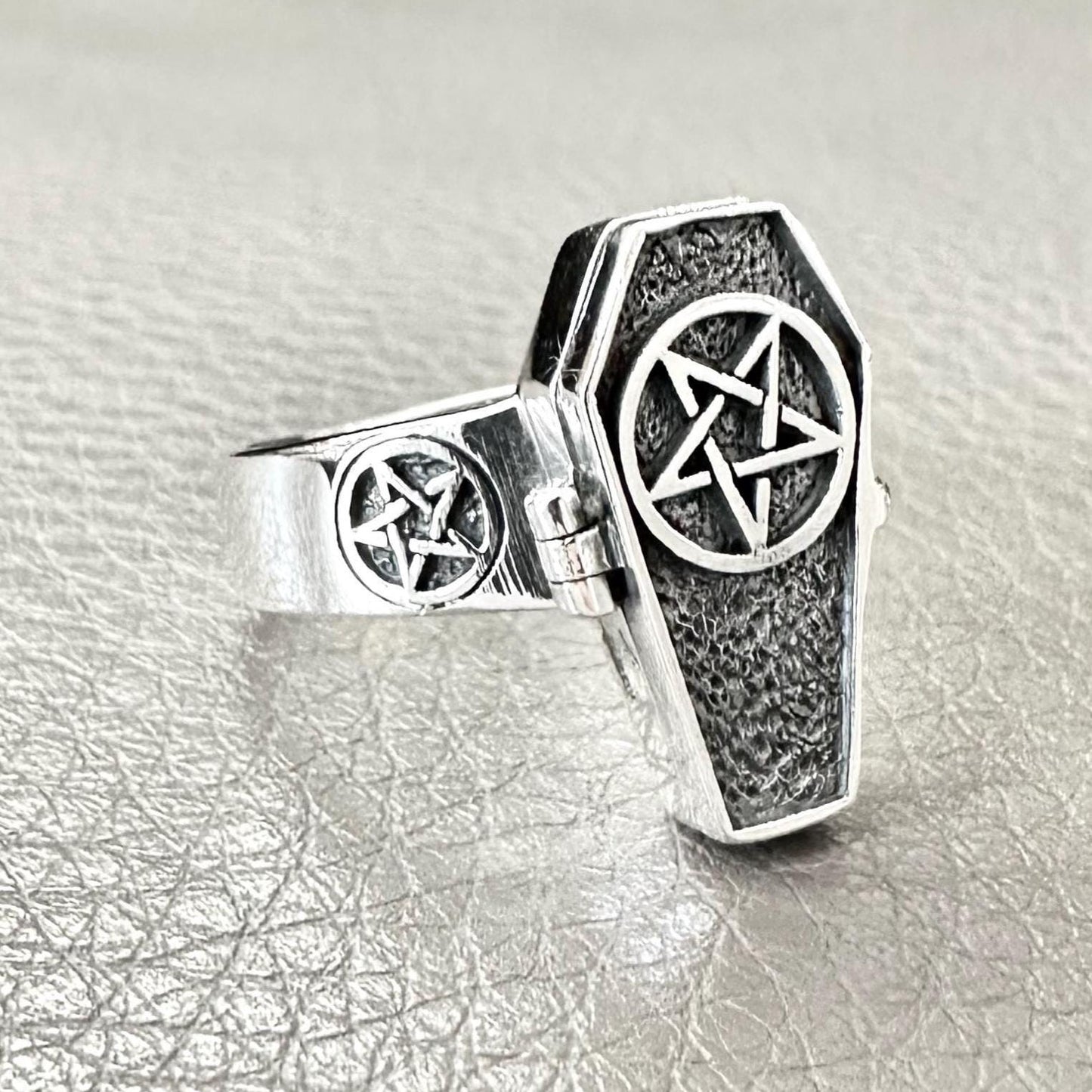 Pentagram Coffin Locket Ring