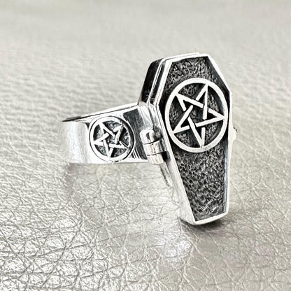Pentagram Coffin Locket Ring