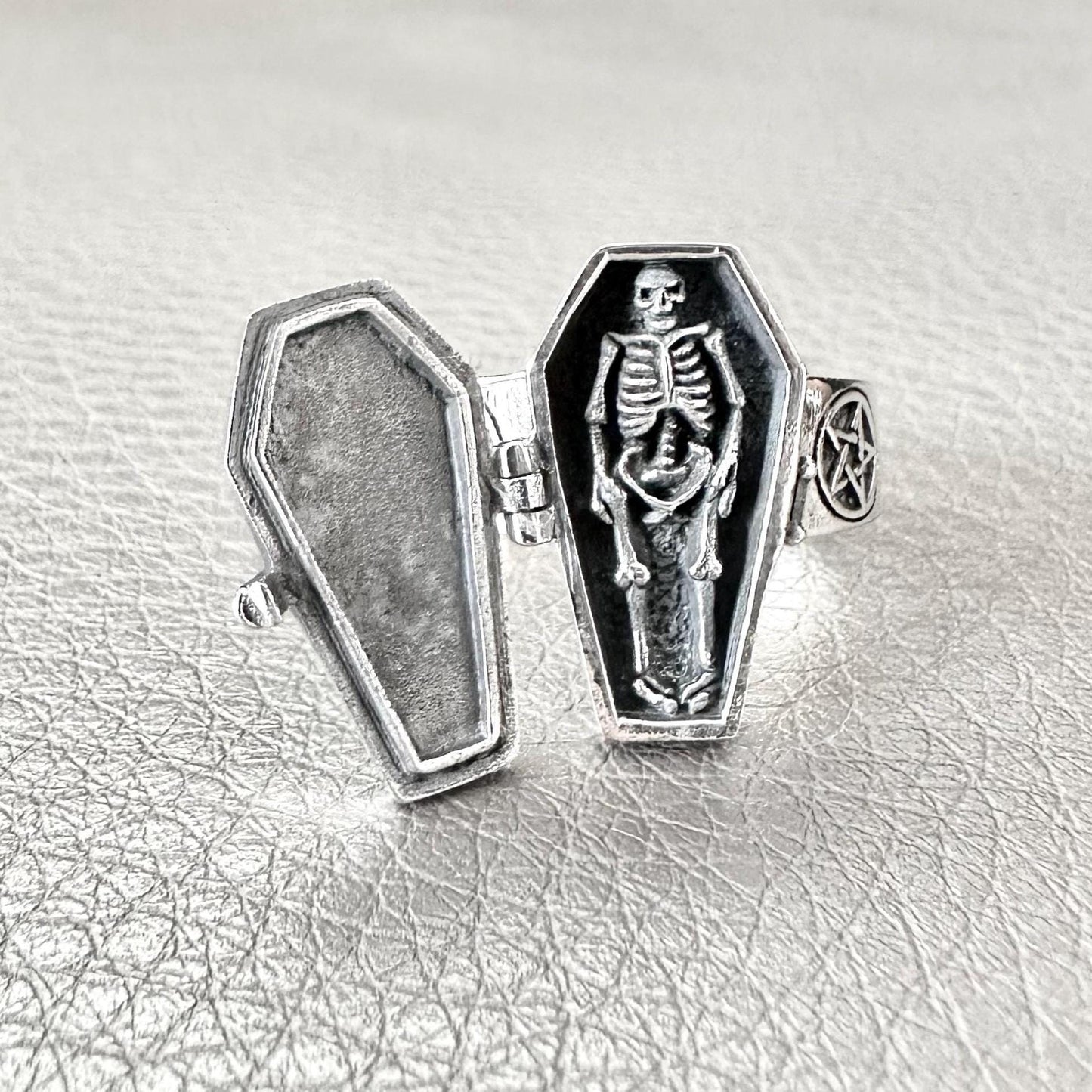 Pentagram Coffin Locket Ring